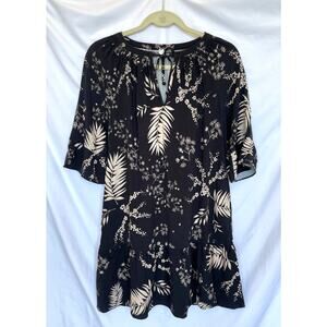 Margaret O'Leary Shift Dress, Black Cream Floral Palm Fern, XS